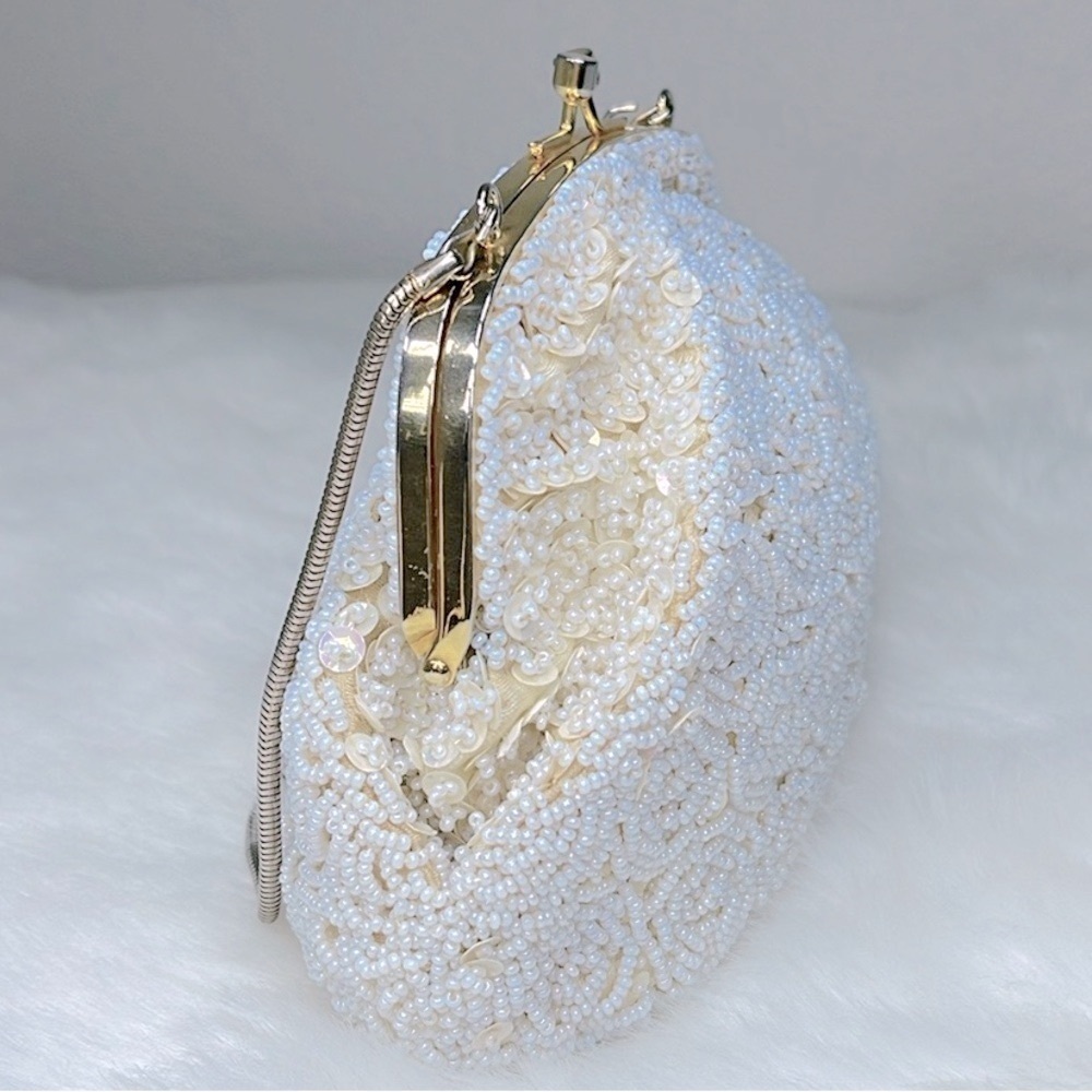 Mid Century Vintage Beaded Sequin Kisslock Evening Handbag Snake Chain Purse - Picture 8 of 16